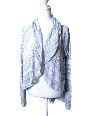 Knitted & Knotted Striped Blue and White Open Front Cardigan Sweater Size Large